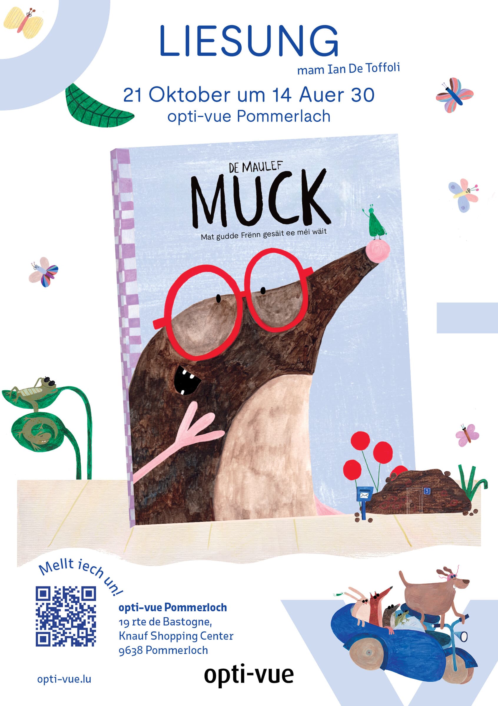 Lecture du livre "De Maulef, Muck - Mat gudde Frënn gesaït ee méi wäit"