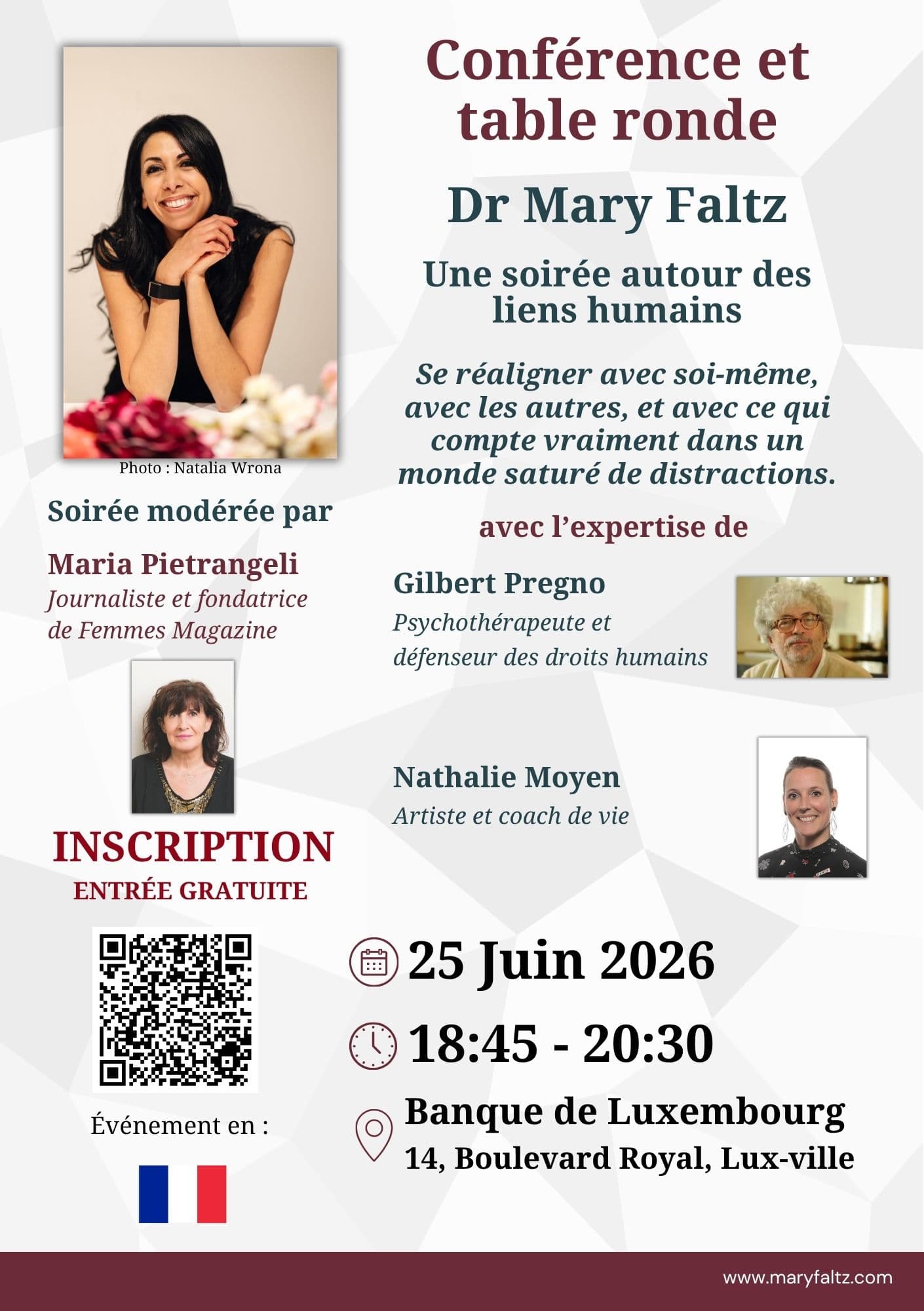 Conférence et table ronde avec Dr Mary Faltz