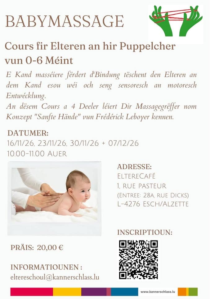Babymassage – cours pour parents et bébés de 0 à 6 mois