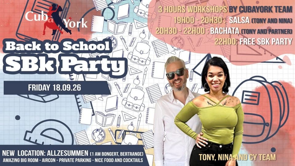 Soirée SBK gratuite, ateliers de salsa et bachata, nouveau lieu