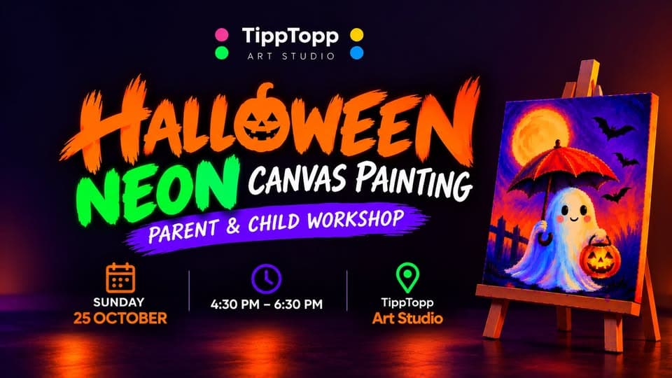 Atelier de peinture néon Halloween parent-enfant