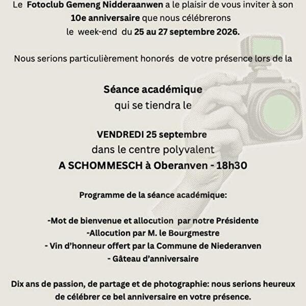 Séance académique pour le 10e anniversaire du Fotoclub Gemeng Nidderaanwen