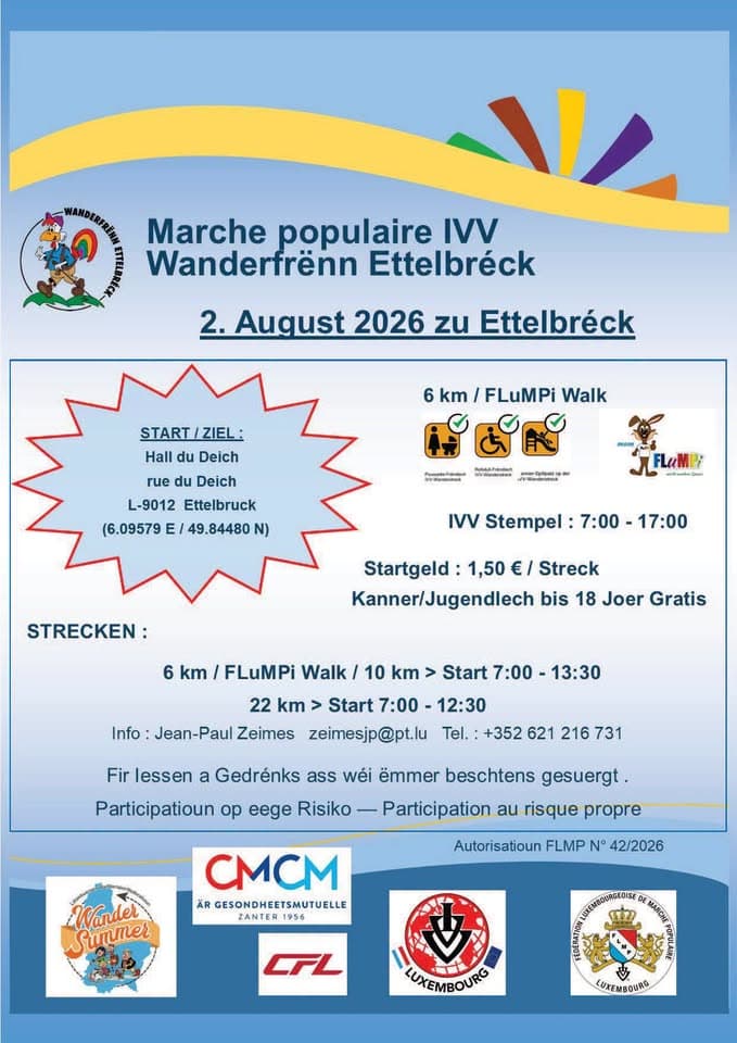 ETTELBRUCK FLMP IVV HIKING + FLuMPi-Walk (NEW START LOCATION)