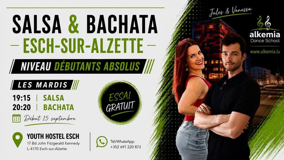 New salsa and bachata term in Esch-sur-Alzette for beginners on Tuesdays – free trial