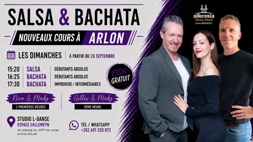 Salsa and bachata in Arlon, for beginners and intermediate dancers