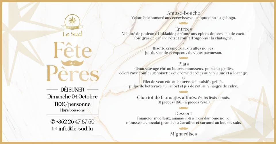 Father's Day Menu – Restaurant Gastronomique Le Sud Luxembourg