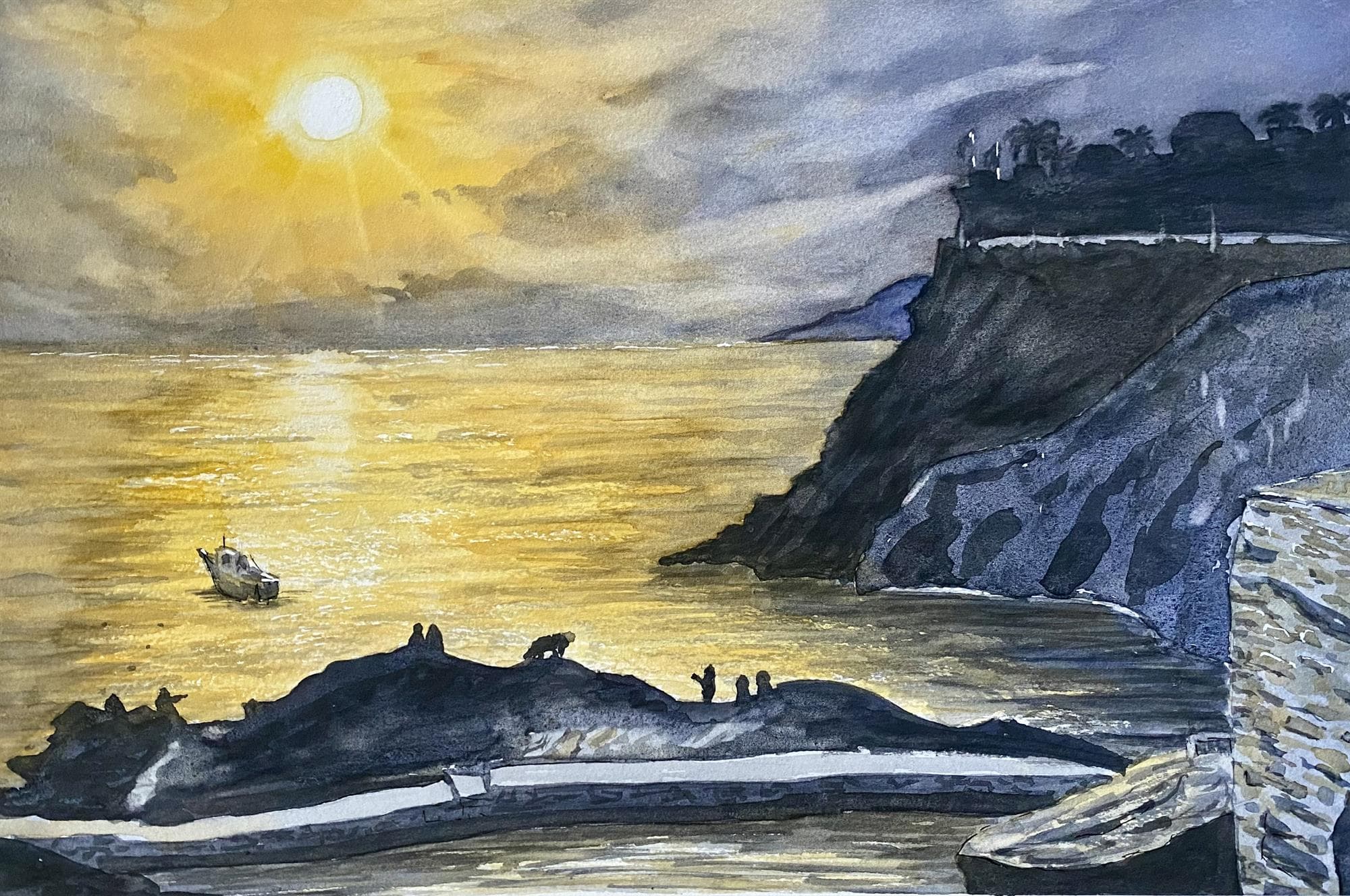 Atelier aquarelle - Soleil couchant sur la Corse