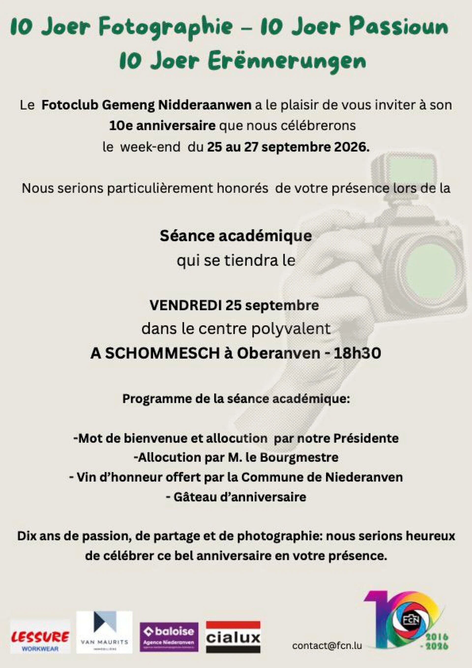Séance académique pour le 10e anniversaire du Fotoclub Gemeng Nidderaanwen