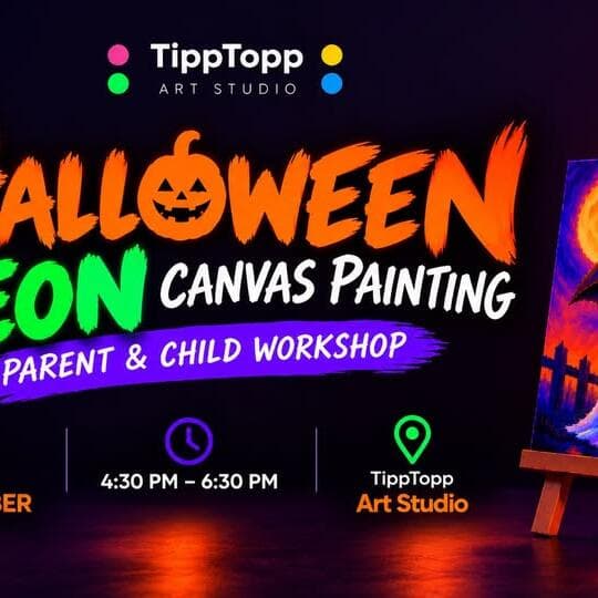Atelier de peinture néon Halloween parent-enfant