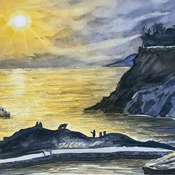 Watercolor Workshop - Corsican landscape at sunset